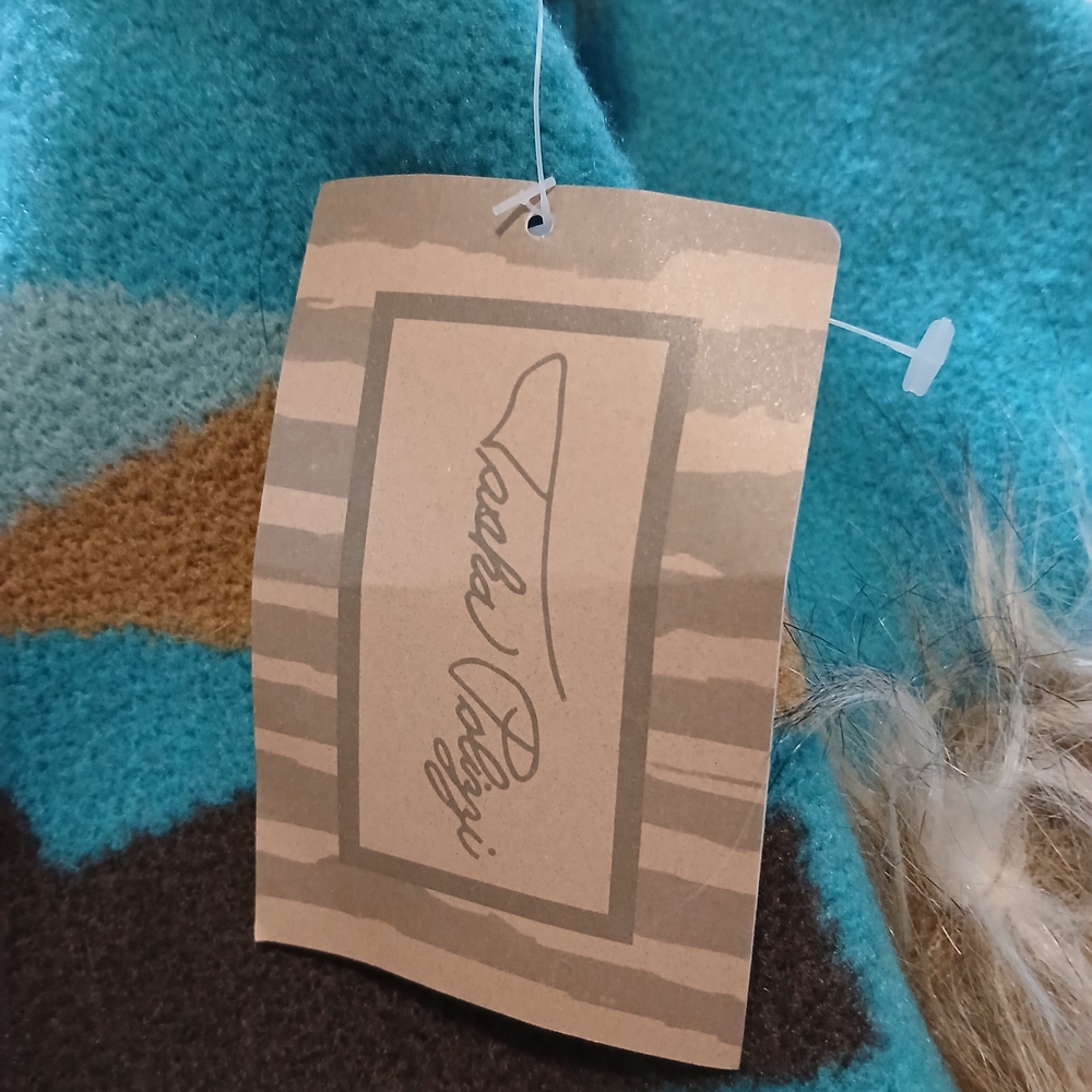 Tasha Polizzi Teal and Brown Cape with Faux Fur - Picture 6 of 7